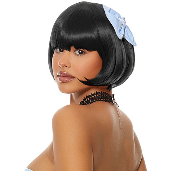Black Bob Wig with Bangs - Picture 2 of 5